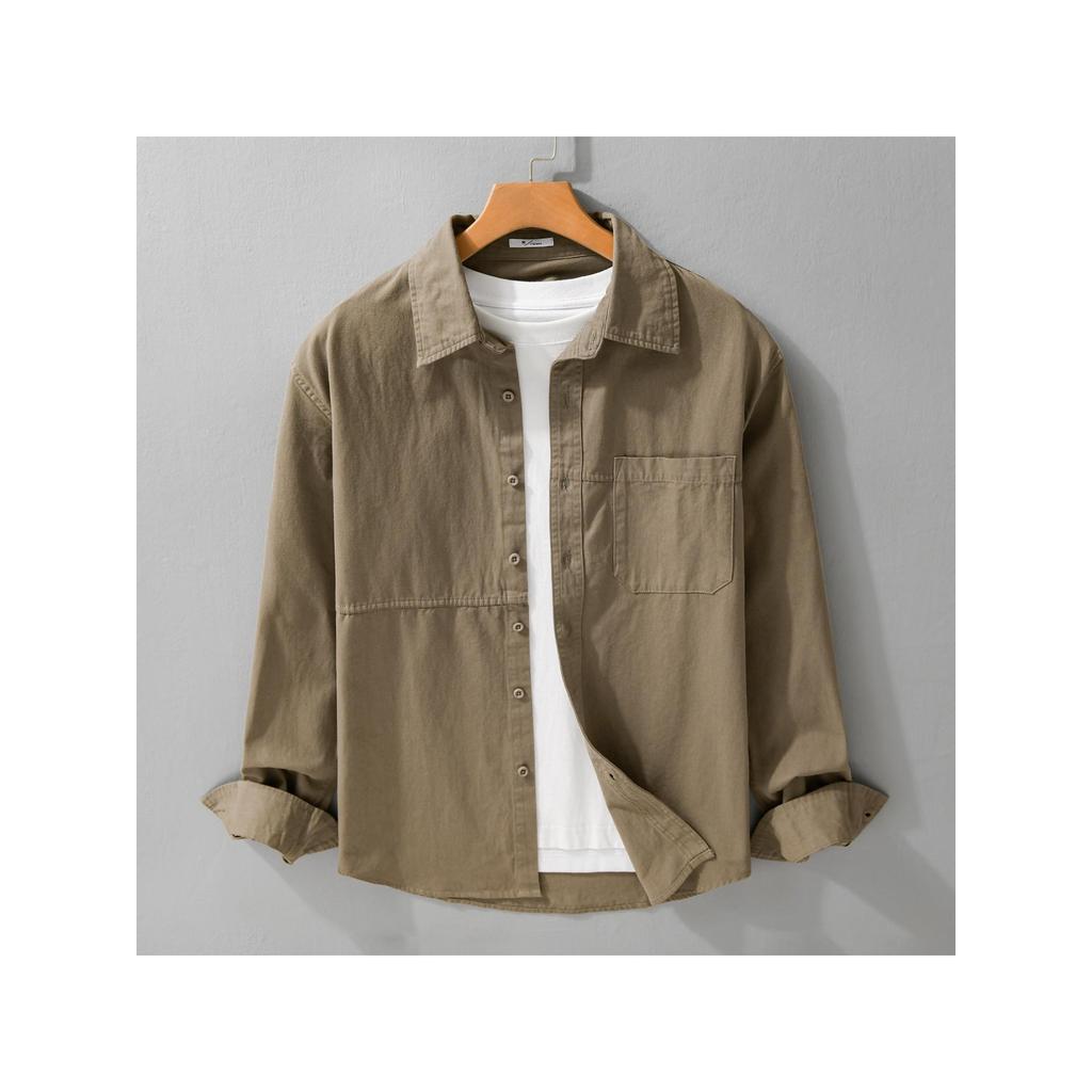 Primavera outono simples masculino Casual camisa de manga comprida solta cor sólida lapela camisa branca camisa de algod