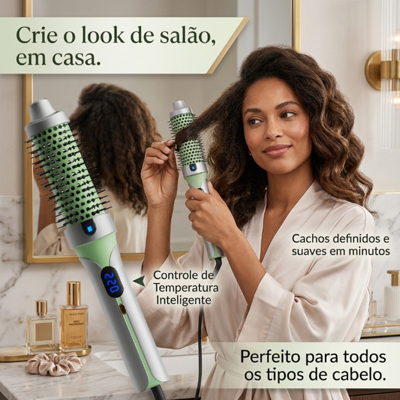 Modelador de cabelo com Escova Secadora Alisadora Eletrica 3 Em 1 Bivolt Alisa Modela Com Led Anti Friz