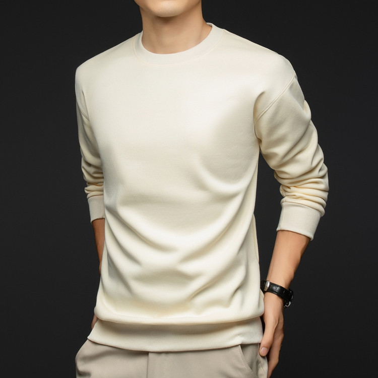 Manga longa em torno do pescoço puro algodão camiseta masculina primavera outono novo estilo de negócios Casual topo de 