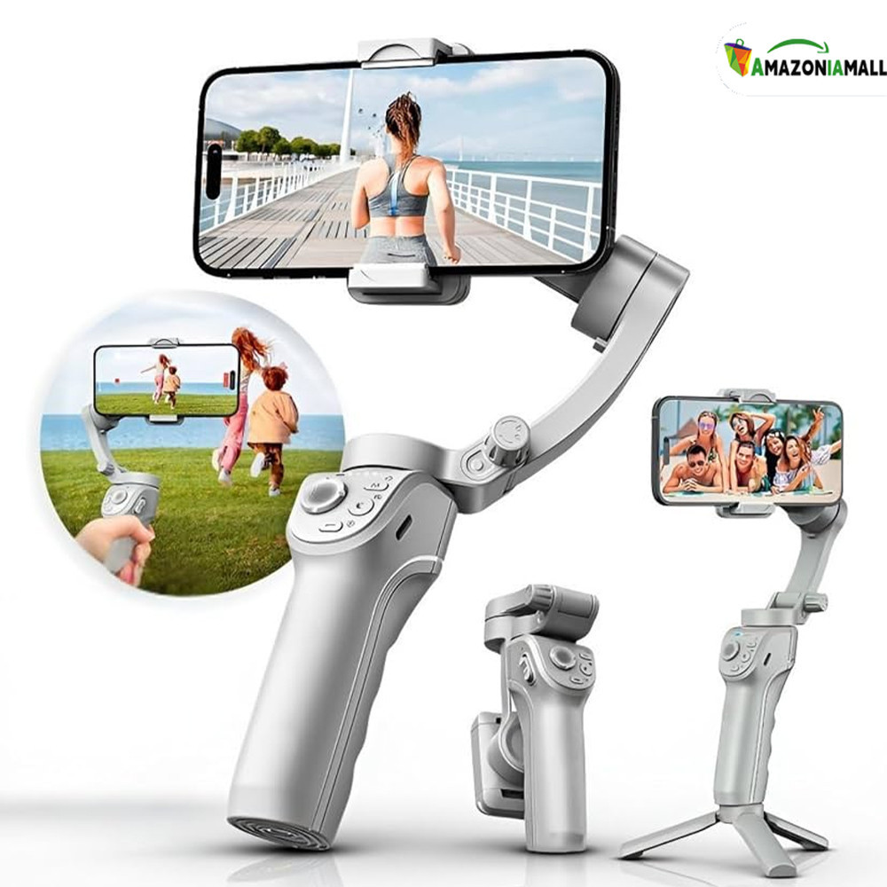 Estabilizador Gimbal para Celular com Rastreamento Facial IA, Tripé Dobrável Profissional para Gravação de Vídeos