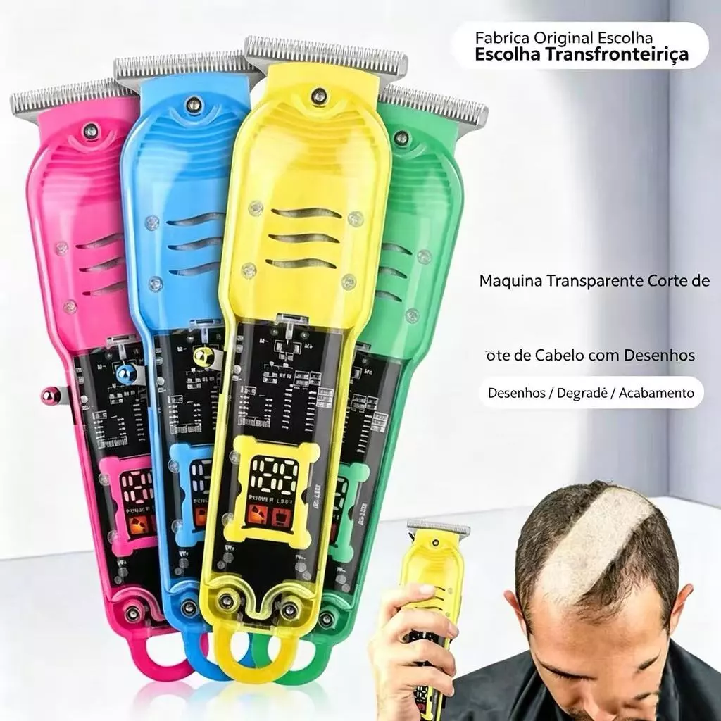 Máquina De Cortar Cabelo Profissional Smart Lcd Barbeador Elétrico Transparente Sem Fio Para Homens — imagem 1