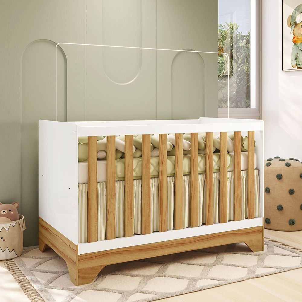 Berço Mini Cama 3 em 1 Americano 100% MDF Liam Retrô Espresso Móveis Branco/Brilho/Amêndoa Branco Brilho/Amêndoa