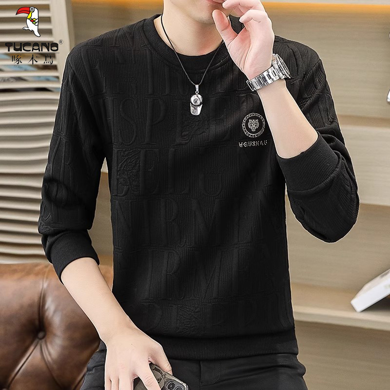 Woodpecker primavera outono manga comprida camiseta masculina solta em torno do pescoço pulôver moletom masculino na mod