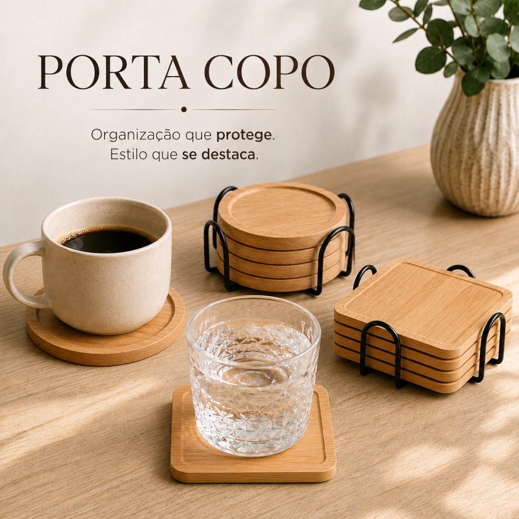 Apoio de Copo Porta Copo de Bambu Com Suporte descansador mesa Redondo Suporte Copo Xícara Caneca para Casa Escritório