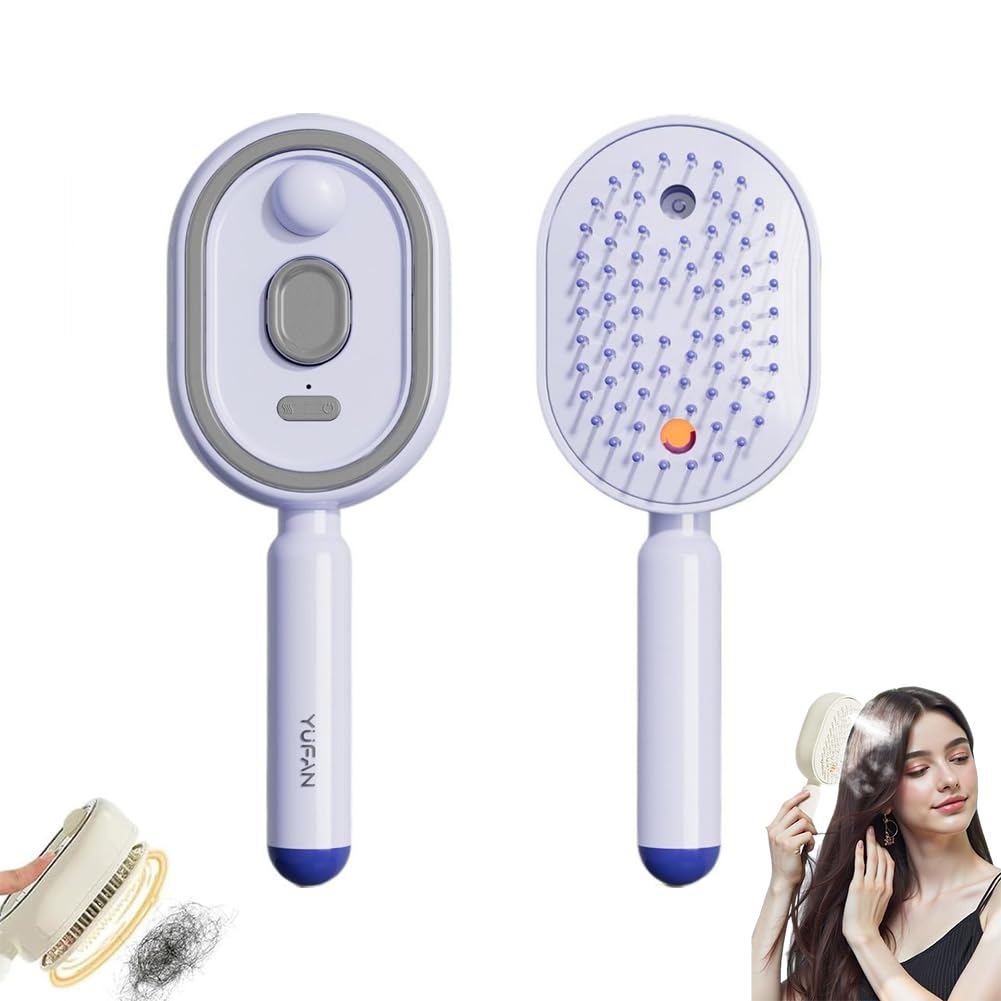 Escova a Vapor Elétrica, Pente com Almofada de Ar Recarregável para Mulheres, Pente Desembaraçador Antiestático 3 em 1 e