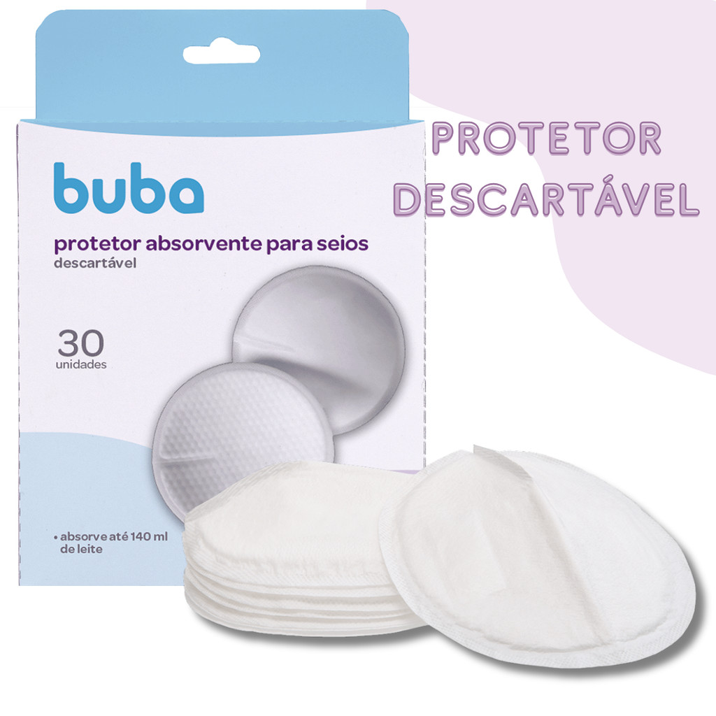 Kit 30 Absorventes para Seios Buba Descartáveis Macios Antivazamento para Amamentação