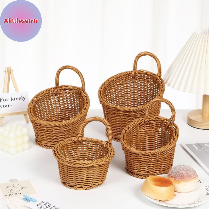 Tlesettr Imitação Rattan Cesta De Armazenamento De Cozinha Marrom Com Alça Cestas De Suspensão Tecidas À Mão Vegetais Fr