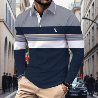 Novo Design de moda Casual camiseta lapela manga comprida camisa POLO masculina de manga comprida