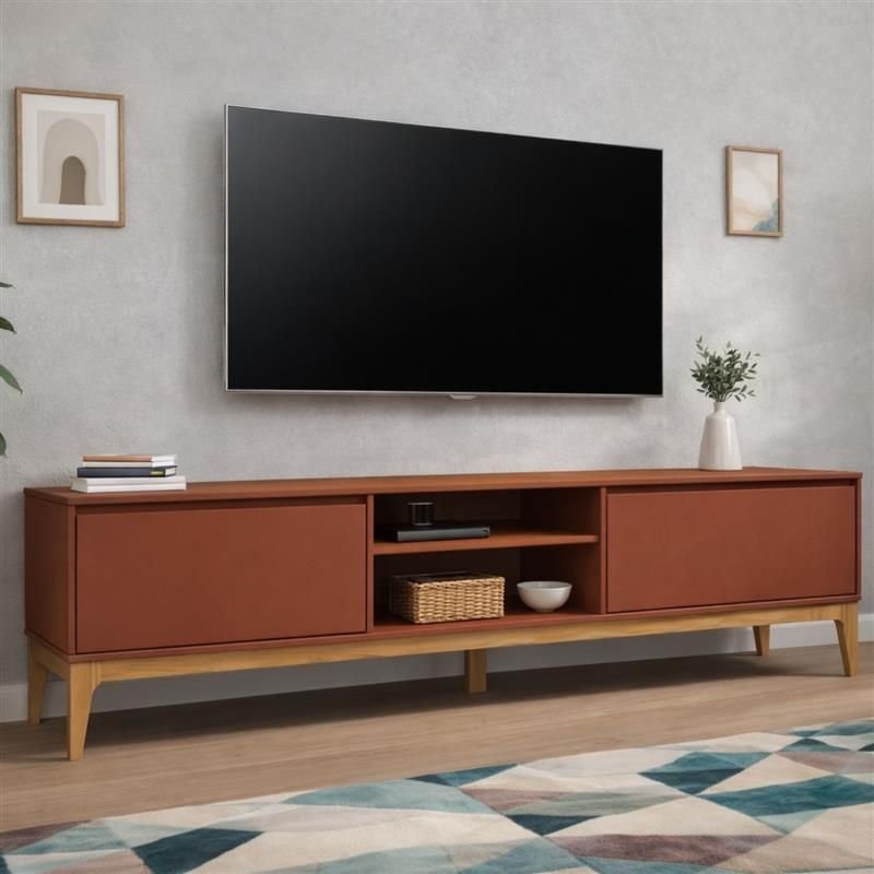 Rack para TV até 75 Polegadas Retrô com Pés em Madeira Maciça MDF 180cm Bento Yescasa Terracota Terracota