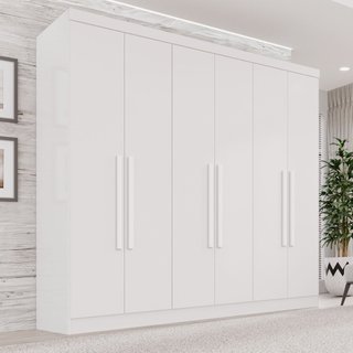 Guarda-Roupa Casal 6 Portas 2 Gavetas França Branco Branco