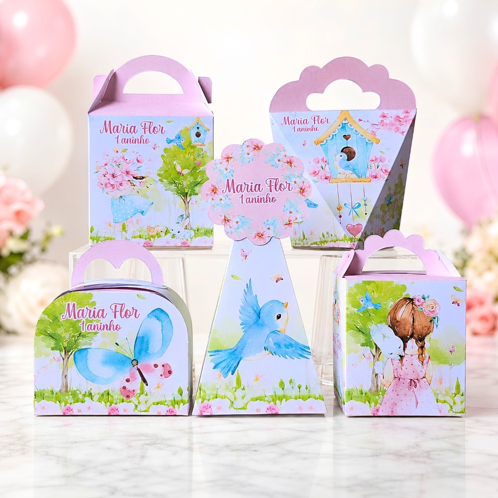 Kit festa caixas Personalizadas Jardim Encantado mod1 - Lembrancinhas de aniversário - PEGUE E MONTE