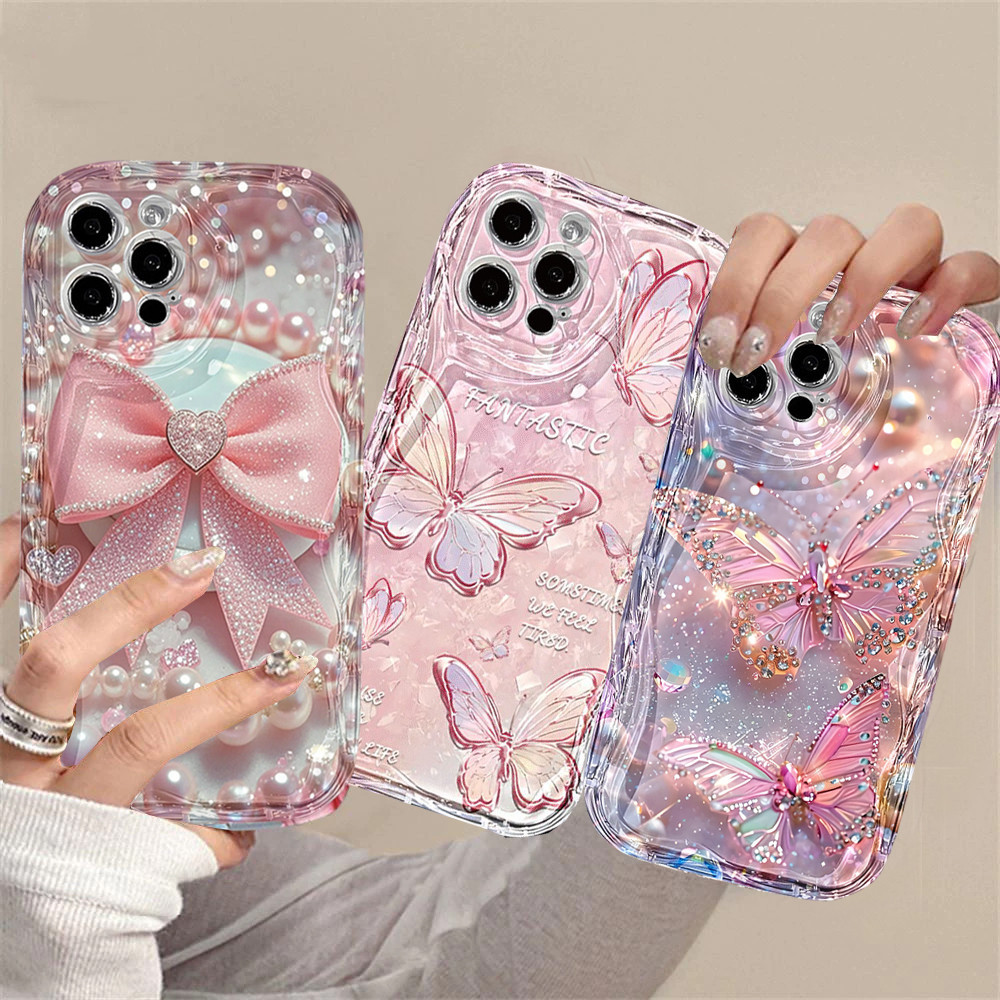 Para Samsung A56 A36 A55 A16 A15 A54 A14 A05 A51 A52 A34 A35 A32 A13 A12 A04E Flash Diamante Pérola Borboleta Caso De Te