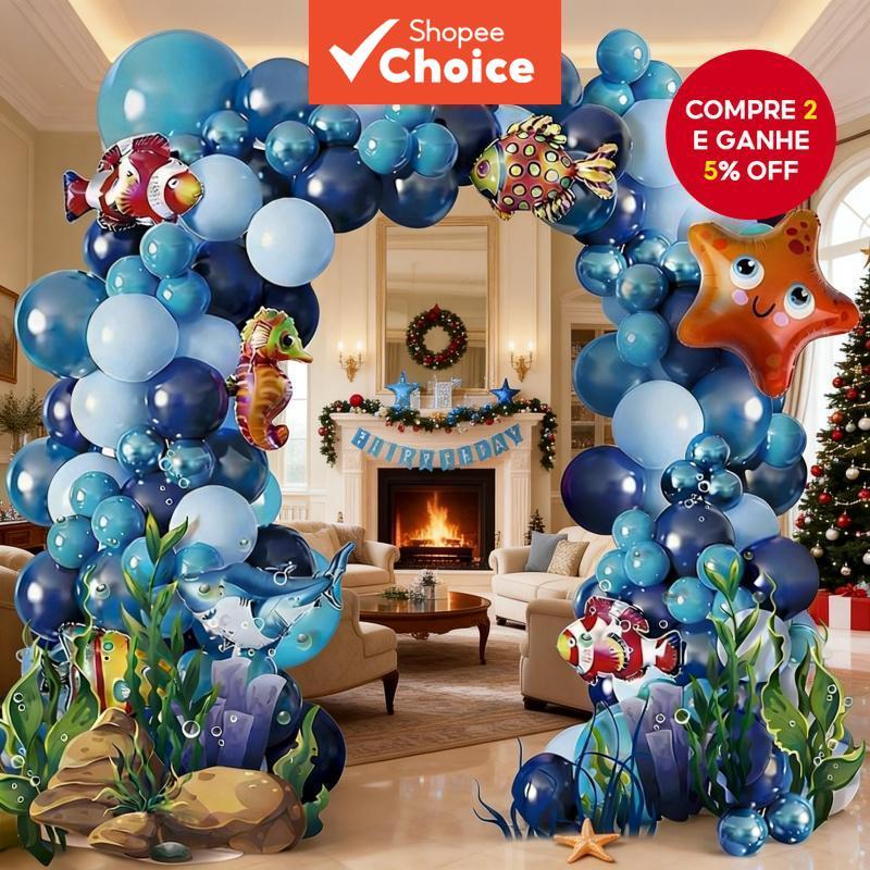 106 Peças Guirlanda De Balão Com Tema Oceano Do Mar Profundo , Látex Em Tom Azul Para Festa De Aniversário Infantil