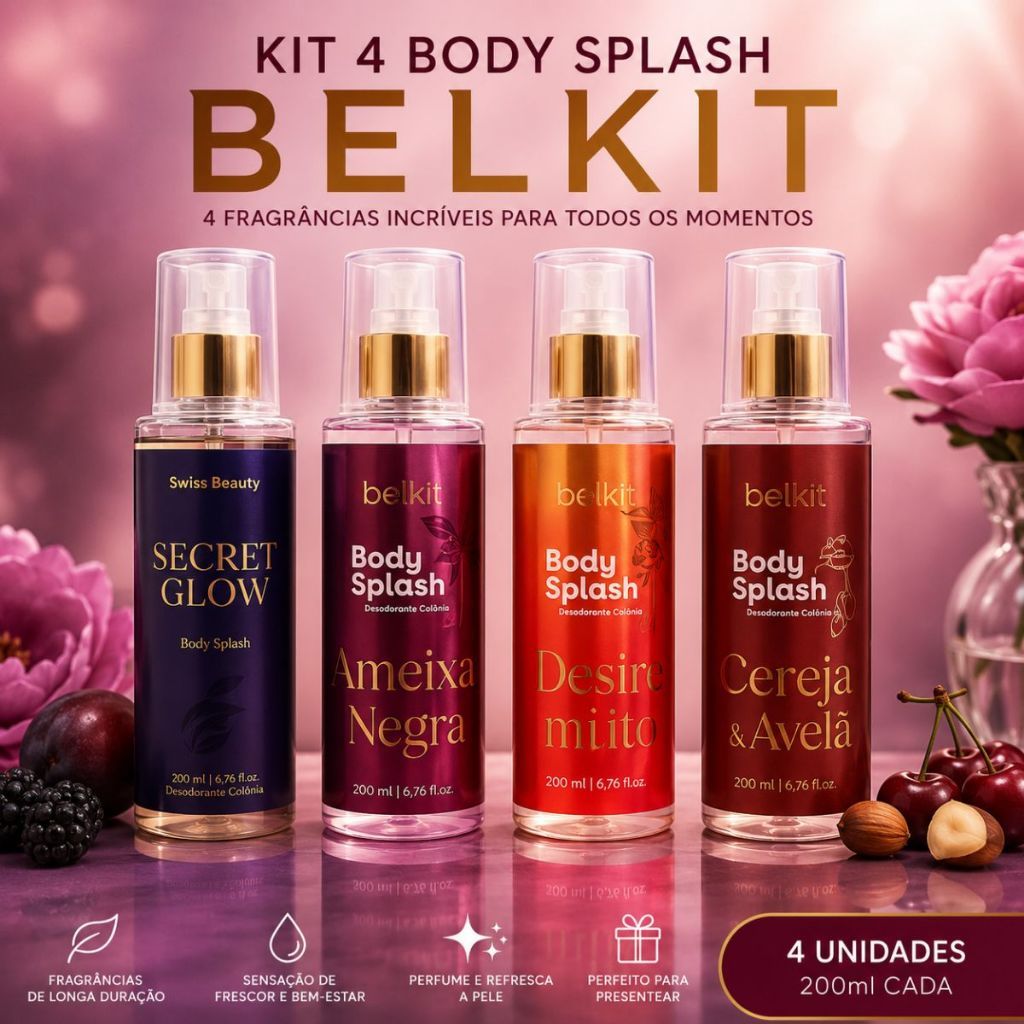 Kit 4 Body Splash Feminino Perfumes Mais Vendidos