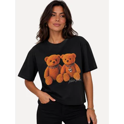 Camiseta John John Feminina Reta Love Teddy Original Preta