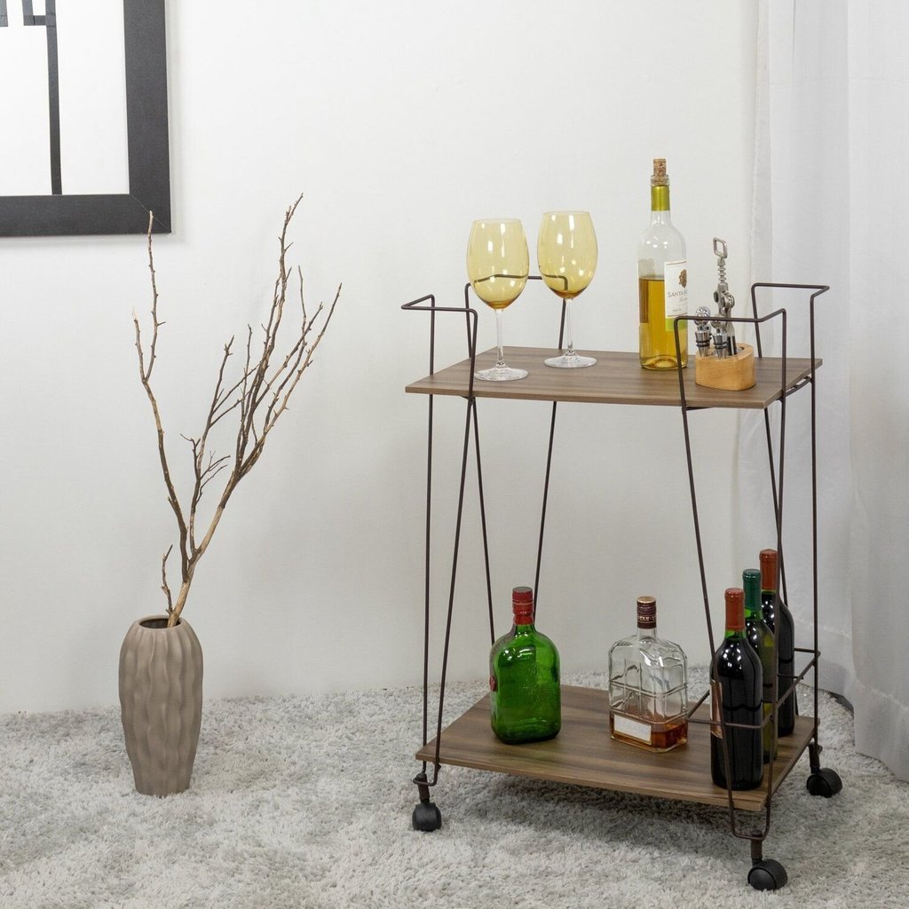 Carrinho de Bebidas Decorativo Retangular Marrom/Aço Corten/Castanho