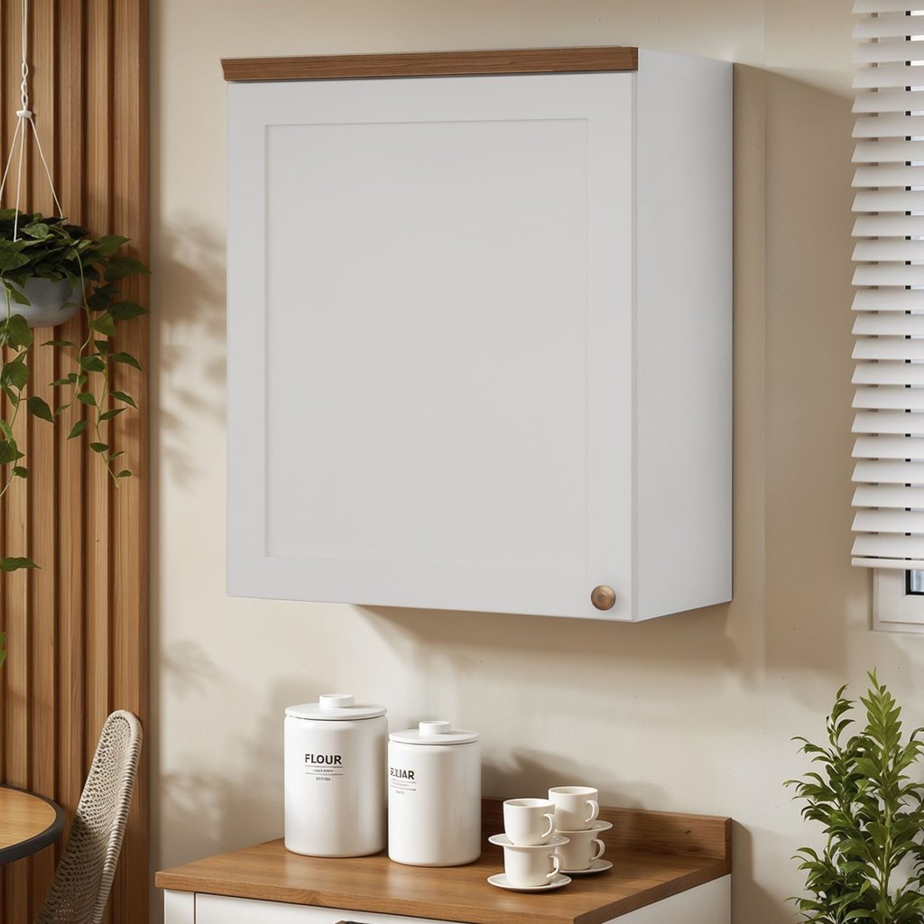 Armário Aéreo para Cozinha 1 Porta Provençal Iluminata Branco/Fosco Branco Fosco