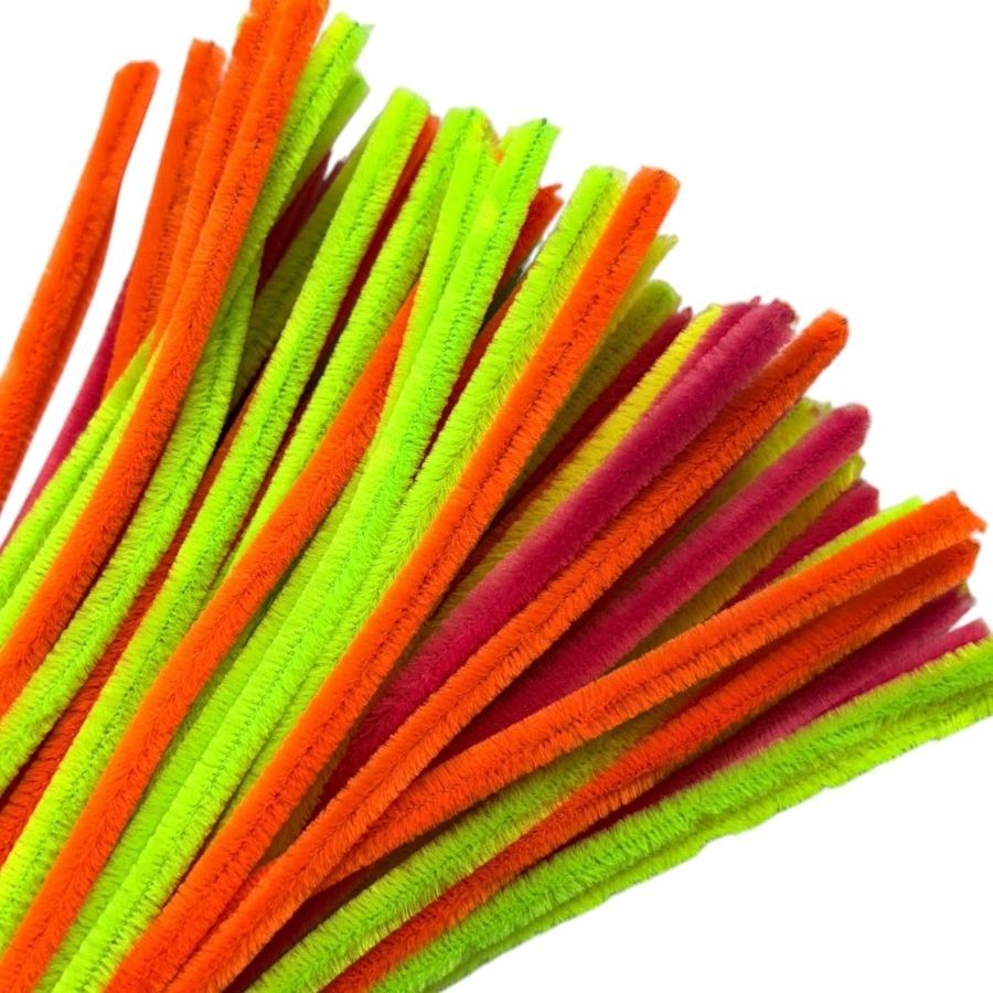 Haste de Chenille 30cm - Amarelo, Laranja e Rosa - 100 unidades - Rizzo