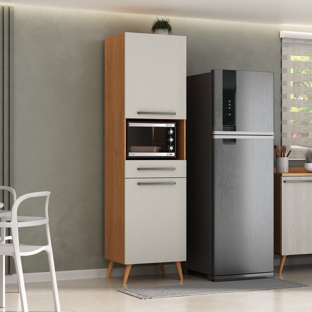 Paneleiro para Microondas 2 Portas 1 Gaveta 2 Prateleiras Favorita Marrom/Cinamomo/Areia