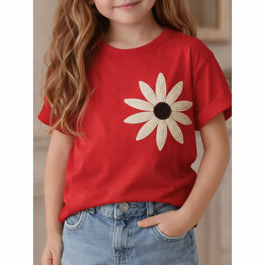 Camiseta Infantil Feminina Margarida Fofa Roupa Menina Confortável Algodão Macio Estampa Divertida Casual Moda Kids