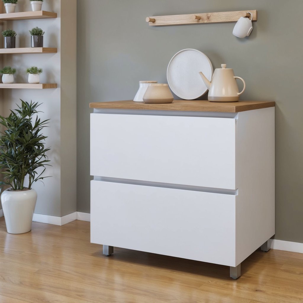 Balcão 1 Porta Basculante 1 Gaveta 80cm 100% MDF Rainha Branco/Nature Branco/Nature