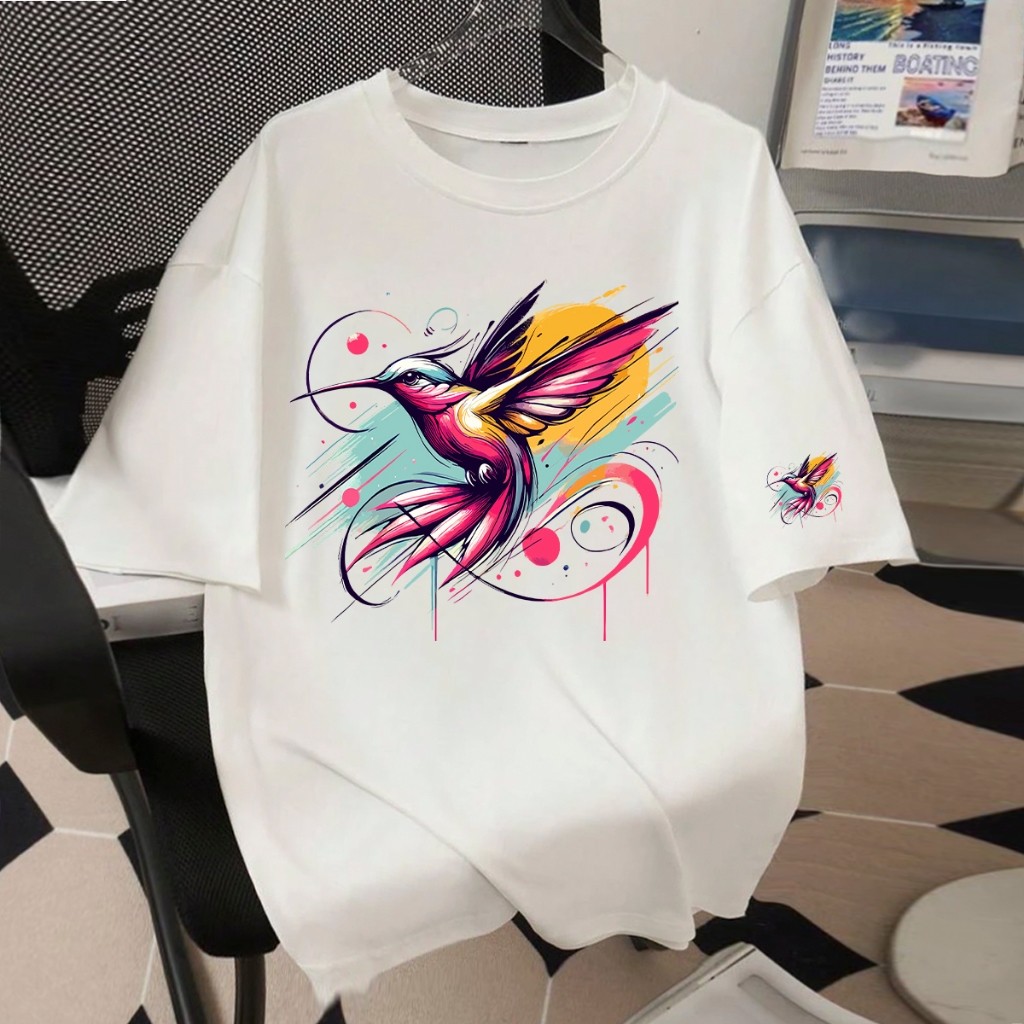 Camiseta Oversized Camisetão de luxo Larga Feminina Beija flor Confortável 100% Algodão Feminino