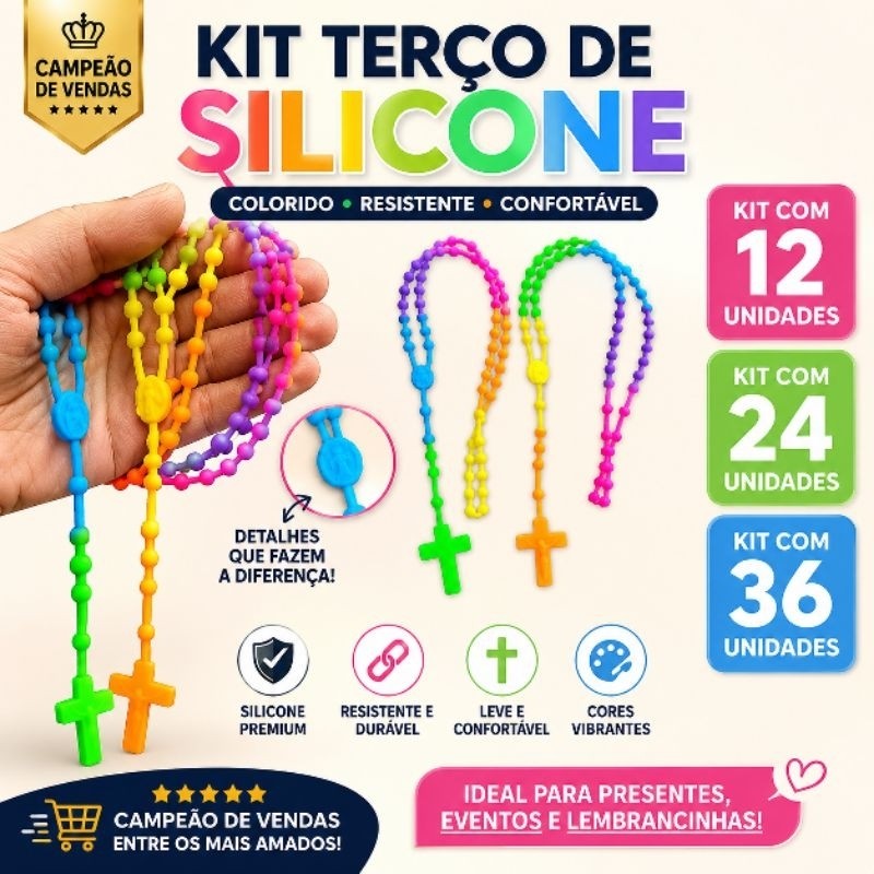 Terço Infantil Silicone Colorido Arco-Íris Flexível e Resistente | Lembrancinha Religiosa Católica para Crianças