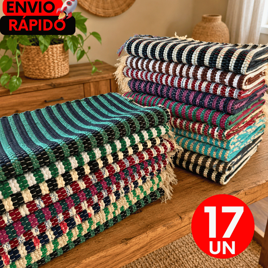 Kit 17 UN Tapetes Multiusos 45x75 Artesanal em Resíduo Têxtil Para Cozinha Sala Quarto Entrada e Área de Serviço