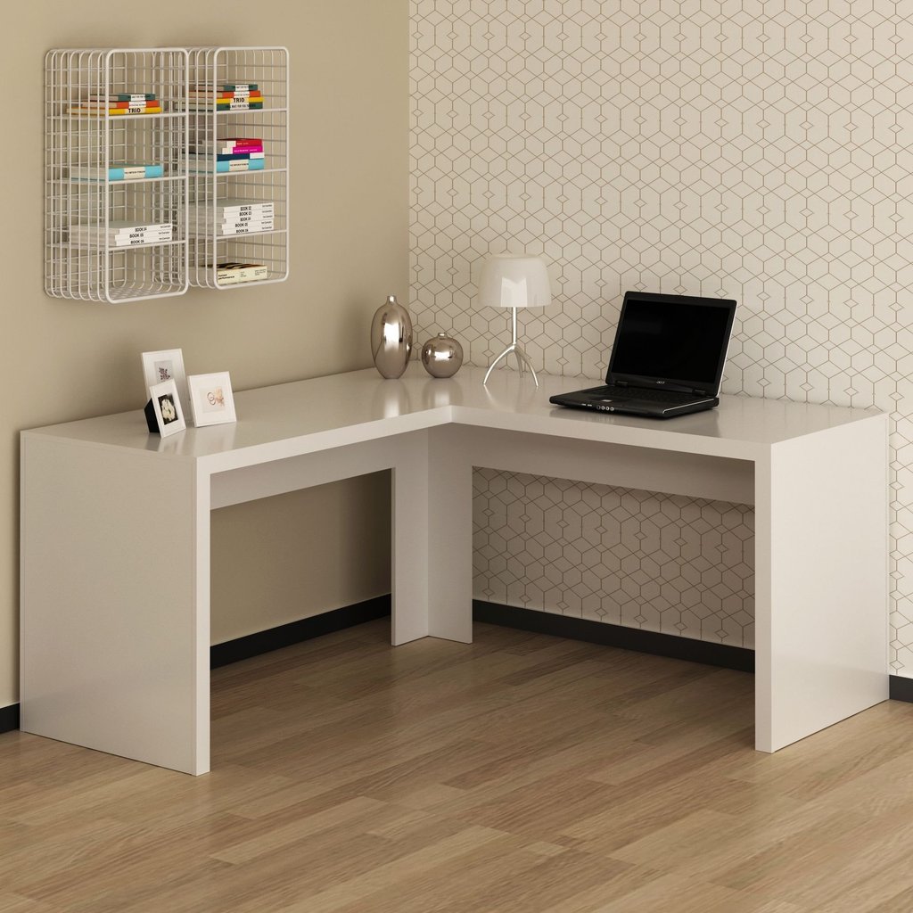 Escrivaninha Mesa Escritório Angular em L ME4116 157,3cm Branco Branco