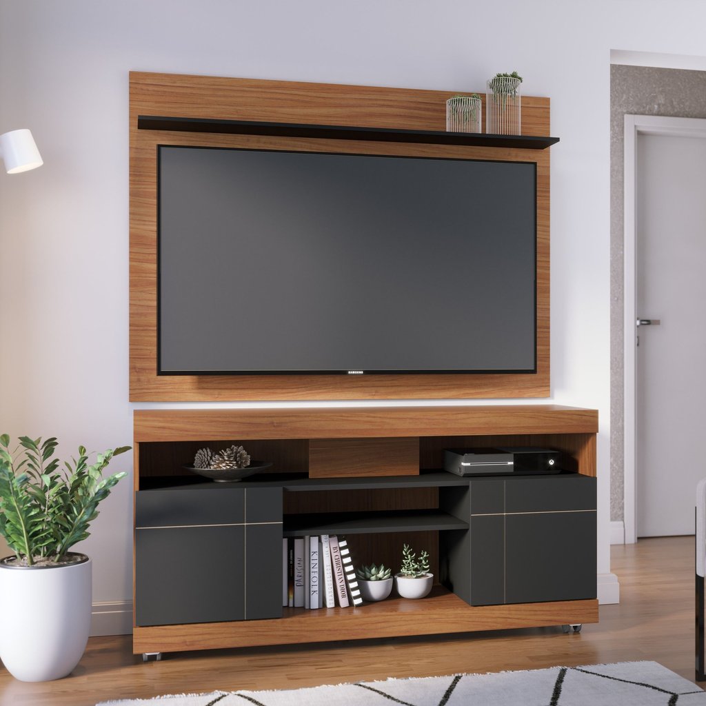 Rack com Painel para TV até 55 Polegadas 136CMX169CM 2 Portas Yara Maia Marrom Noce Milano/Preto