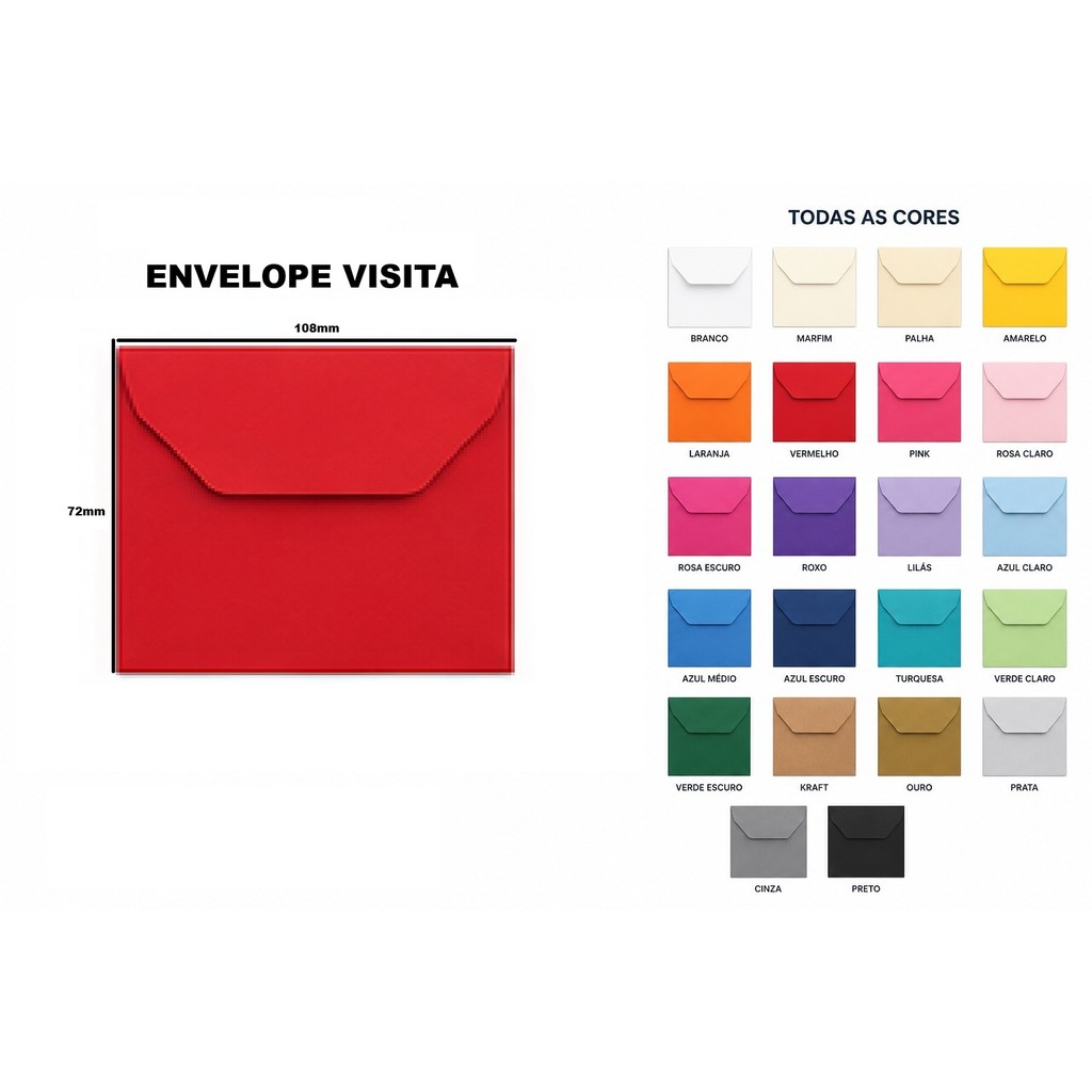 Envelope Visita Colorido 072x108 mm 50 e 100 Unidades