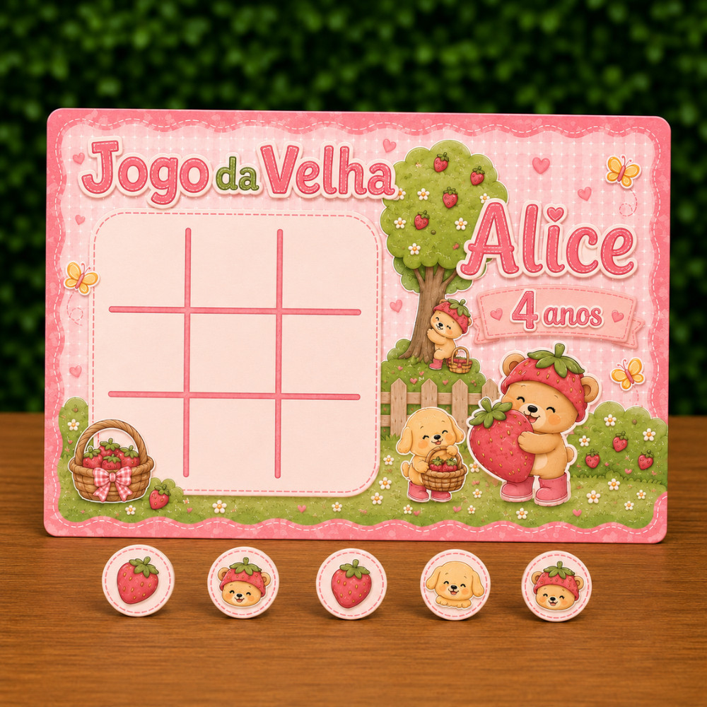 Lembrancinha Personalizada Jogo da Velha Urso Moranguinho / Lembrancinha de Aniversário Personalizada