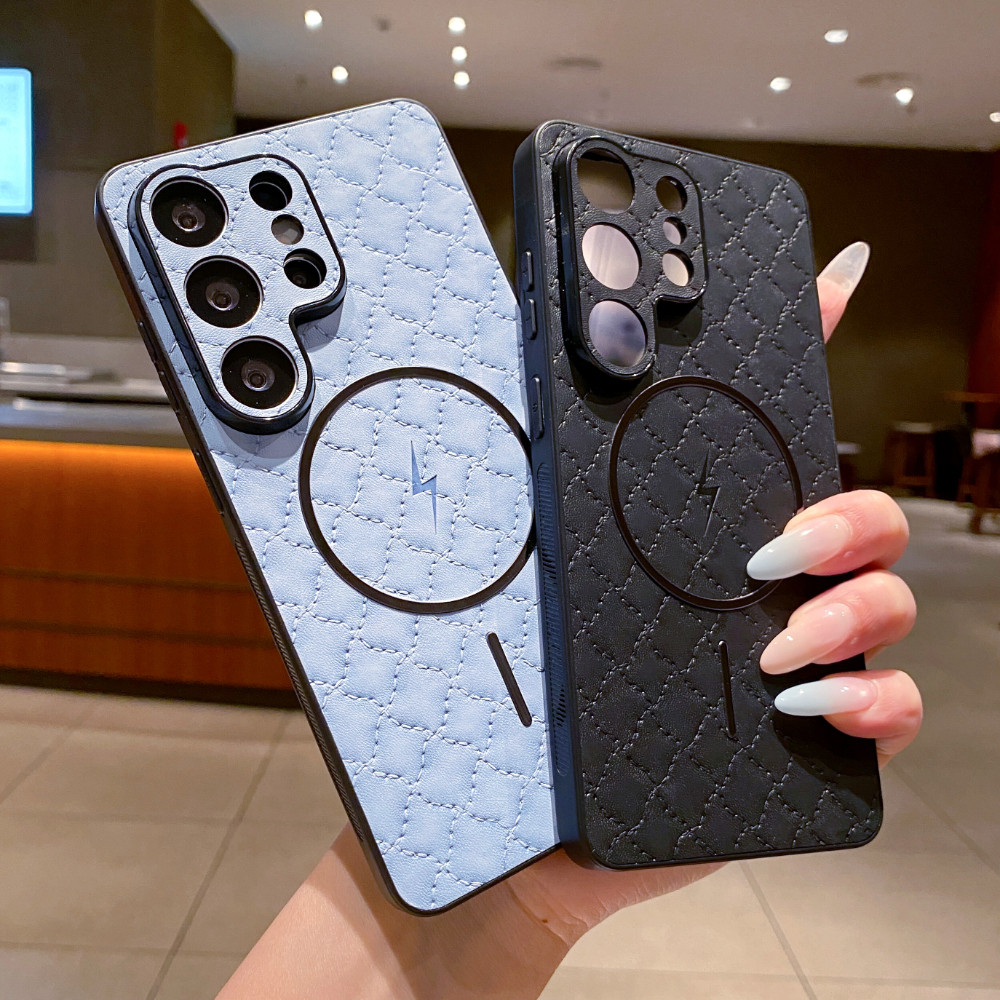 Capa De Telefone Magnética Com Textura De Losango Para Samsung Galaxy A57 A37 A27 A56 A36 A26 A17 5G S26 S25 S24 S23 S22