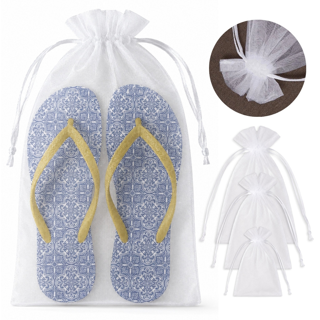 Kit 10 Saquinhos de Organza Branco para Chinelos Joias Doces Brindes e Lembrancinhas