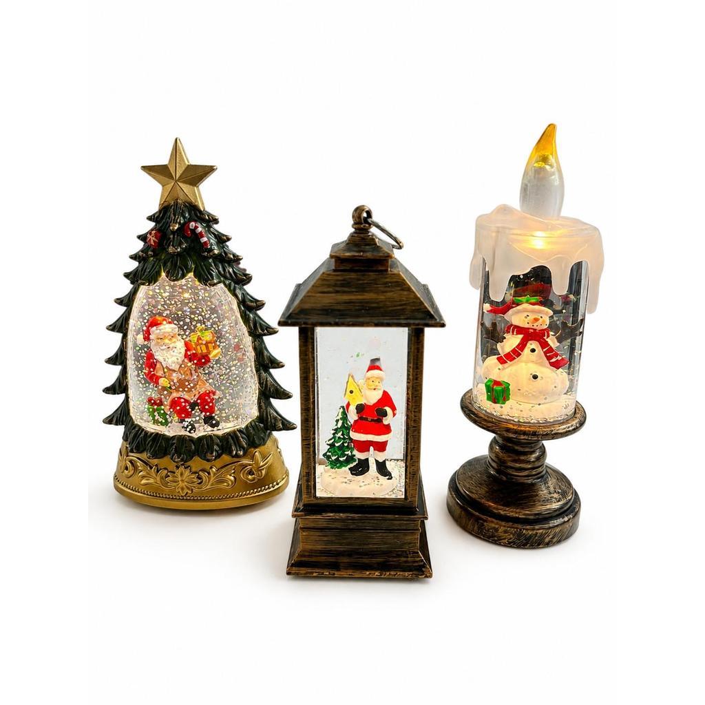 Enfeite Decorativo Luminária Natal Arvore Vela Lamparina com Led