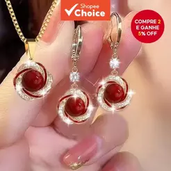 Conjunto de joias com colar e brincos com pingente floral pérola criativo transfronteiriço em tendência, elegante e
