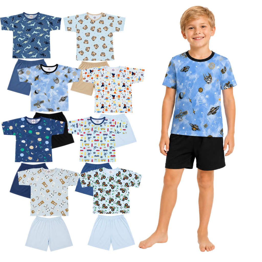 Kit 3 Pijamas Verão Infantil Masculino Manga Curta Estampa Sortida 2 ao 8