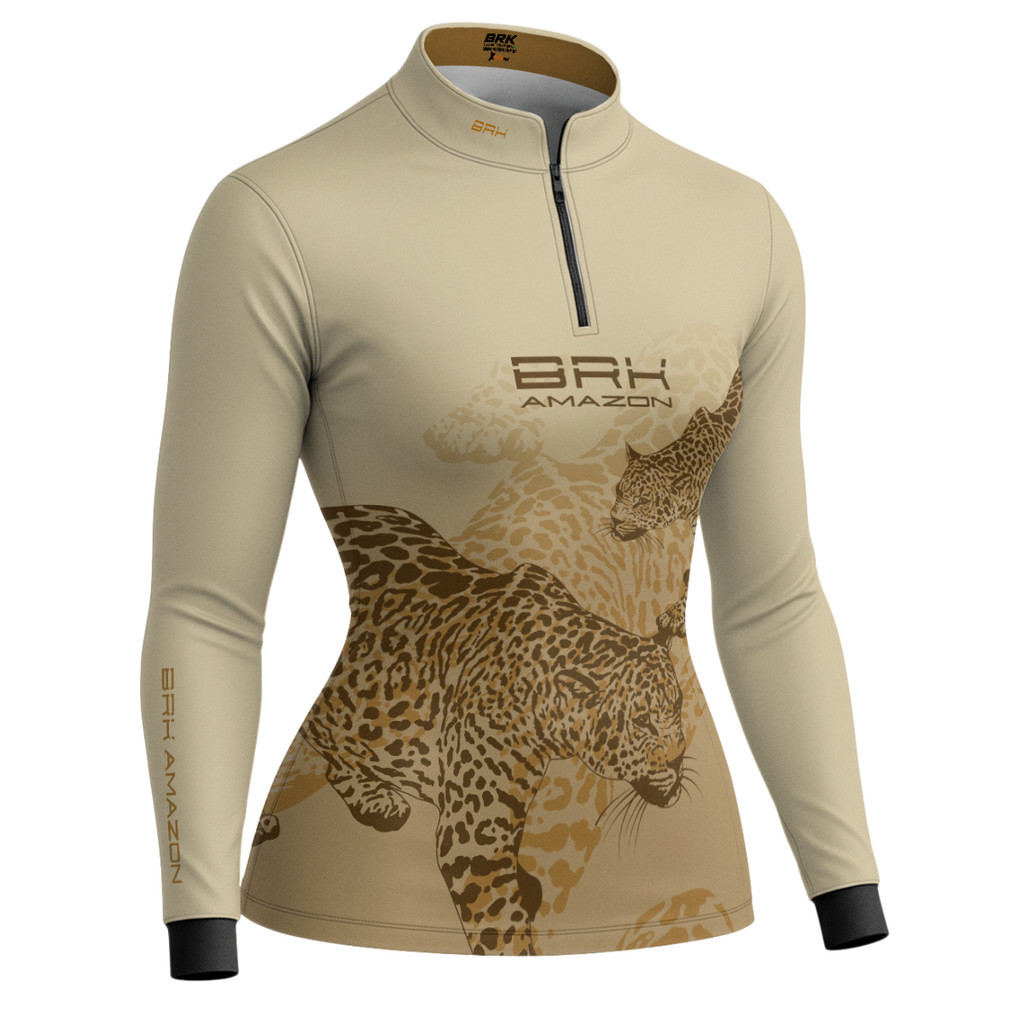 Camisa Blusa de Pesca Brk Segunda Pele Estampa Oncinha Camuflada Agro Pesca Proteção Uv50+