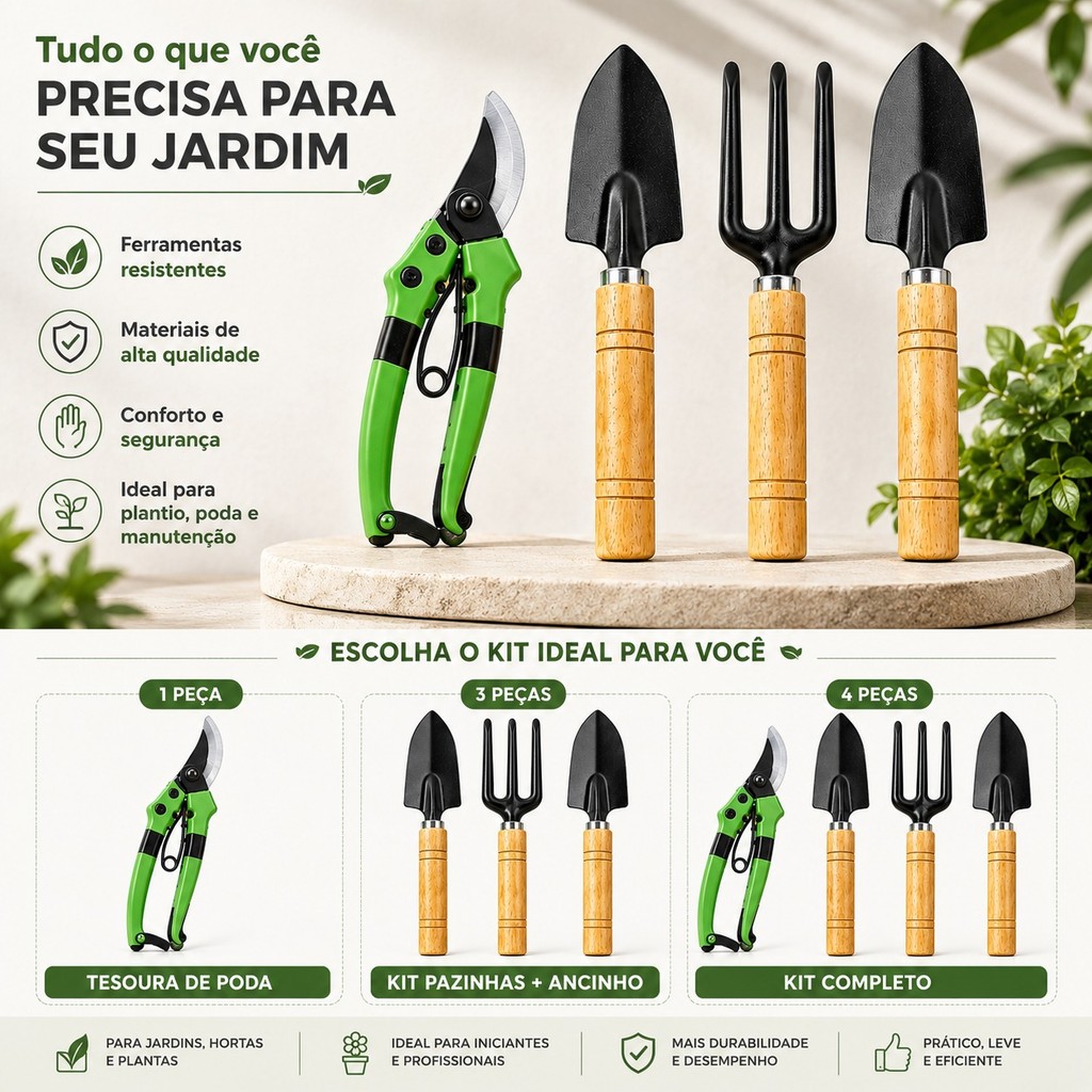 Kit Completo de Jardinagem 4 Peças com Tesoura de Poda conjunto para jardim flor plantas ferramentas para areia adubo