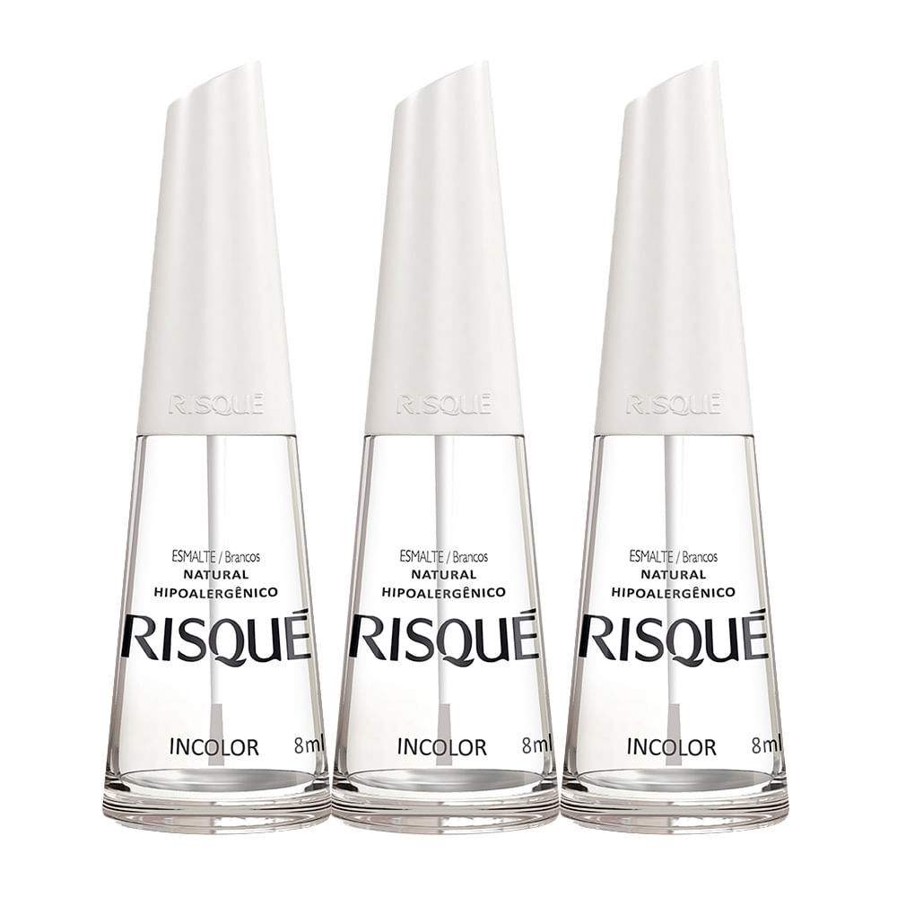 Kit 3 Esmalte Risqué Incolor Natural Hipoalergênico com 8ml