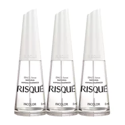 Kit 3 Esmalte Risqué Incolor Natural Hipoalergênico com 8ml