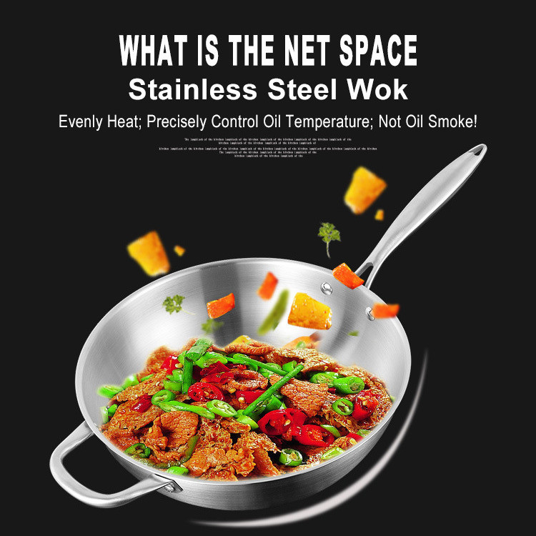 Panela Wok de Aço Inoxidável com Revestimento Antiaderente para Fritar e Refogar