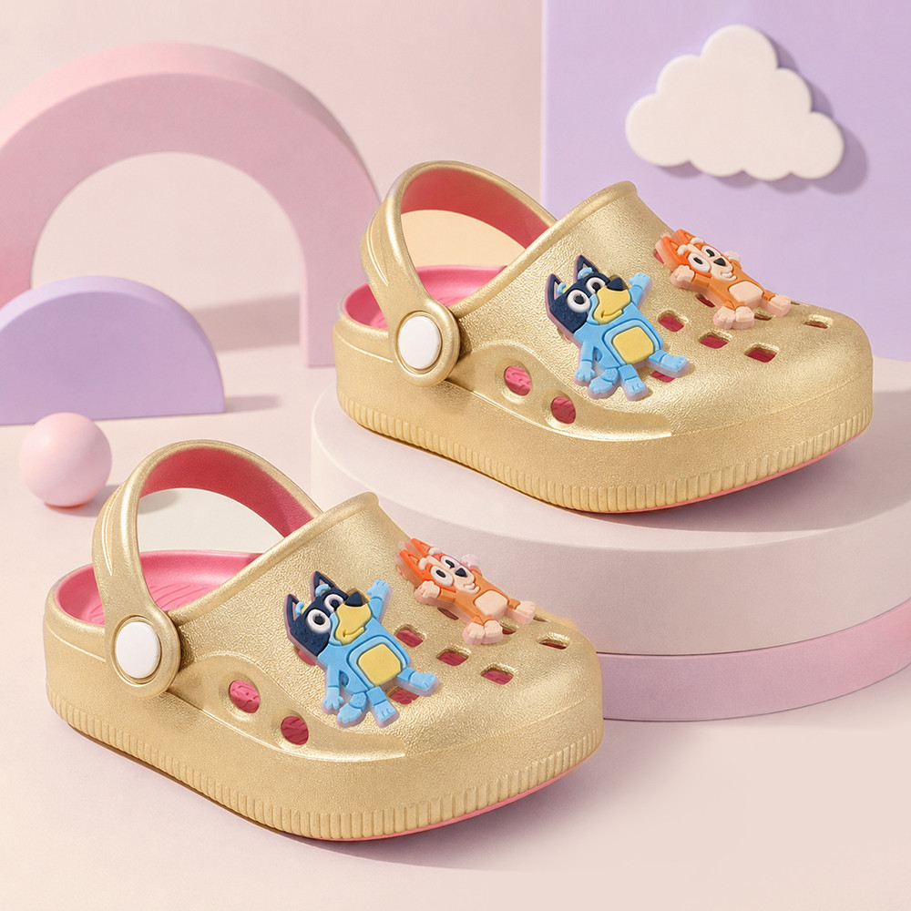 Sandália Babuche Infantil Menina Feminina Metalizado Bicolor Bottons Removíveis Bluey Confortável Lançamento