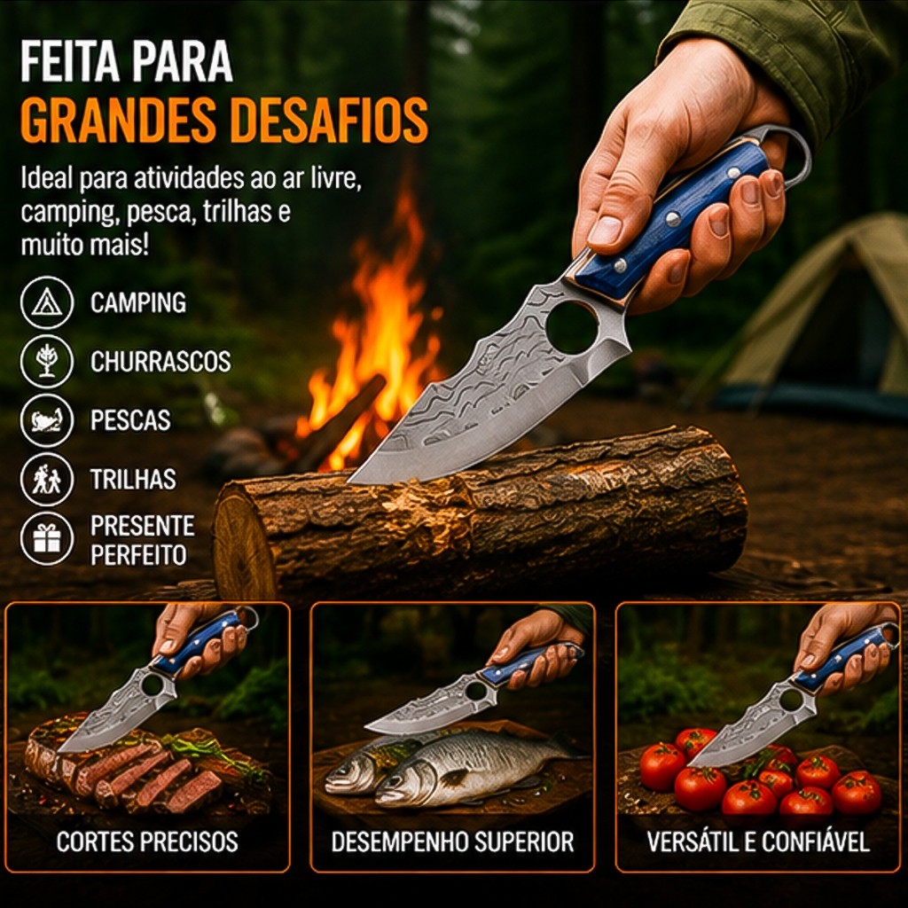 Faca Cutelo Artesanal De Desossa Aço Forjado Profissional Bainha Cabo Ergonômico Churrasco Açougue · foto 2