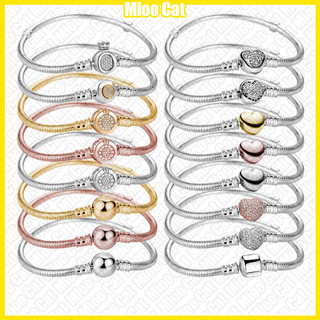 Pulseira DIY de osso de cobra, coração dourado, banhada a prata S925 + bolsa de veludo 3WIX