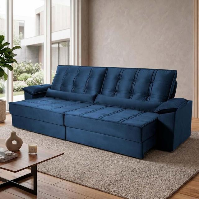 Sofá Retrátil Reclinável 3,00m Ascari Suede Velut Azul Marinho molas Ensacadas - King House