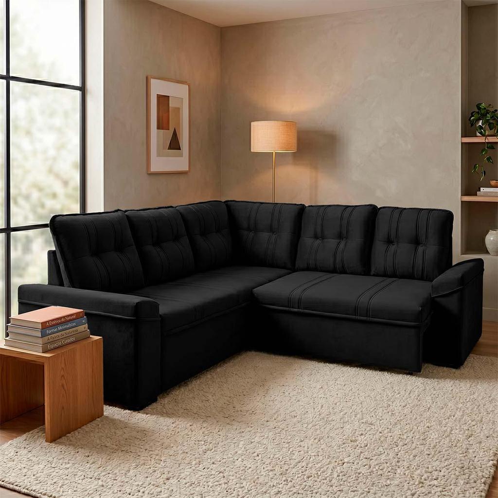 Sofá Canto London Preto Suede Velut - King House