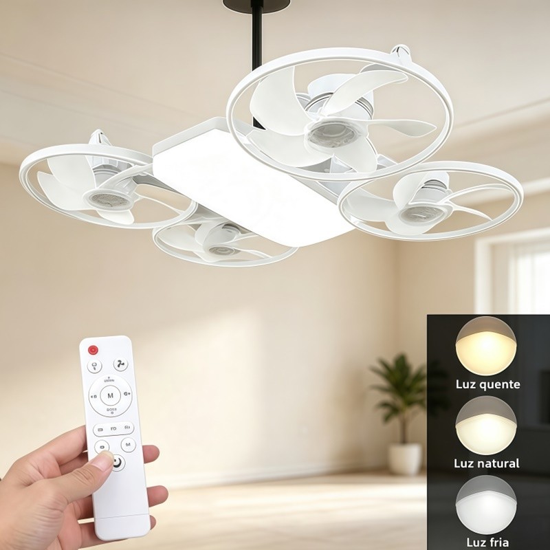 Ventilador de Teto Dobrável 2 em 1 Dobrável com LED Ajustável Silencioso Design Drone AIRER.BR