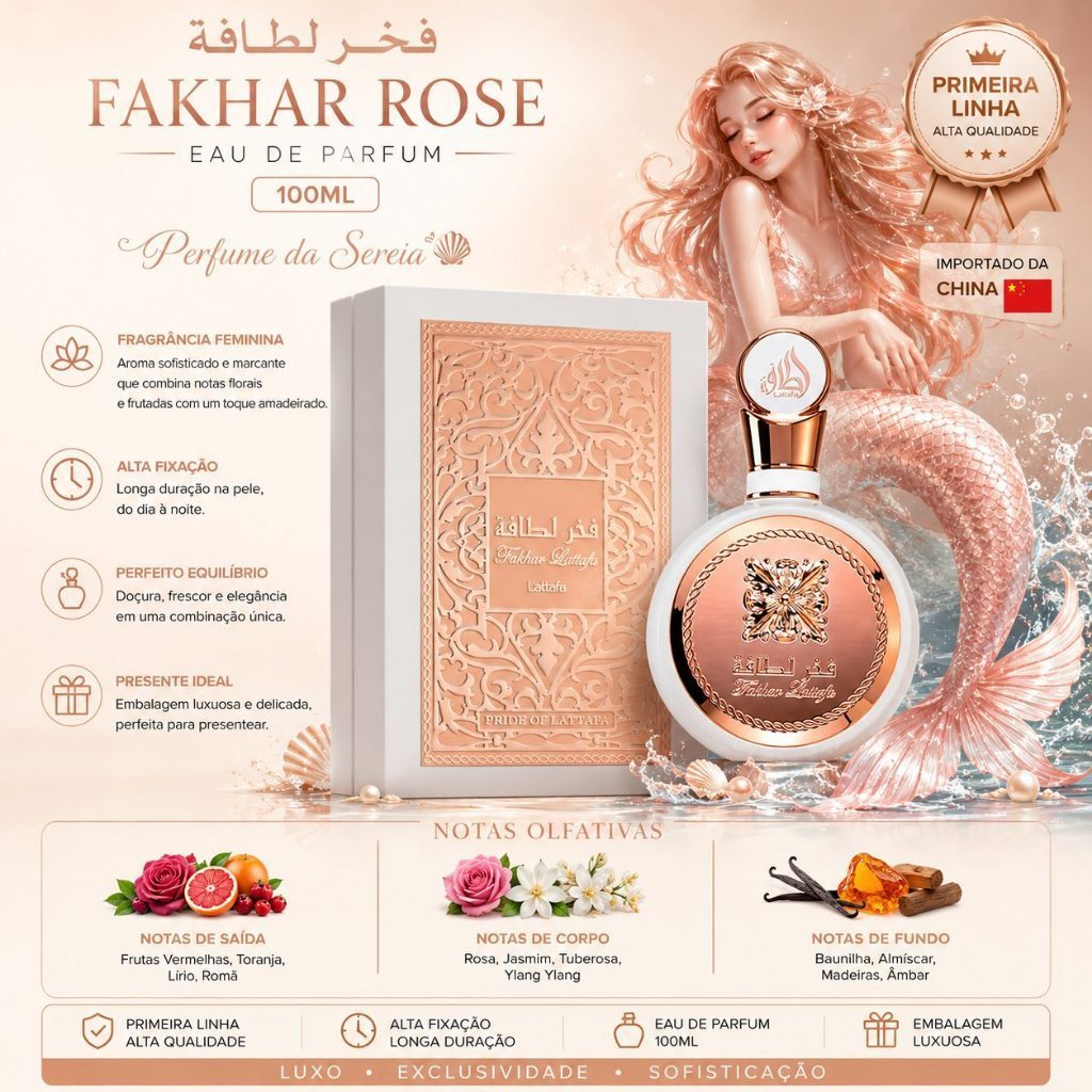 Perfume Árabe Fakhar Rose EDP 100ml Perfume da Sereia
