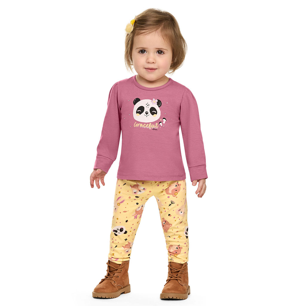 Conjunto Longo Bebê Menina Panda Elian Rosa